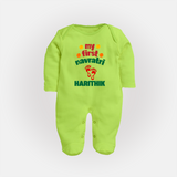My First Navratri Footprint Personalized Full Body Suit - LIME GREEN - New Born (Chest 7.5")