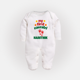 My First Navratri Footprint Personalized Full Body Suit - WHITE - New Born (Chest 7.5")