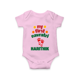 My First Navratri Footprint Personalized Romper - BABY PINK - New Born (Chest 14")