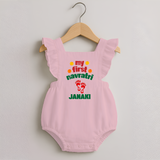 My First Navratri Footprint Personalized Romper Frock - BABY PINK - 0 - 3 Months Old (Chest 19")
