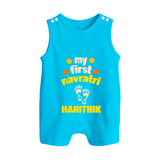 My First Navratri Footprint Personalized Button Romper - SKY BLUE - New Born (Chest 18")