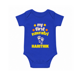 My First Navratri Footprint Personalized Romper - COBALT BLUE - New Born (Chest 14")