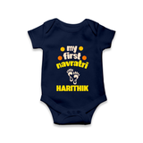 My First Navratri Footprint Personalized Romper - NAVY BLUE - New Born (Chest 14")