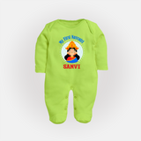 My First Navratri Devi Face Personalized Full Body Suit - LIME GREEN - New Born (Chest 7.5")