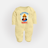 My First Navratri Devi Face Personalized Full Body Suit - PASTEL YELLOW - New Born (Chest 7.5")