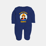 My First Navratri Devi Face Personalized Full Body Suit - NAVY BLUE - New Born (Chest 7.5")