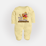 My First Navratri Mamma Papa Blessings Personalized Full Body Suit - PASTEL YELLOW - New Born (Chest 7.5")