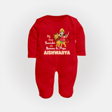 My First Navratri Mamma Papa Blessings Personalized Full Body Suit - RED - New Born (Chest 7.5")