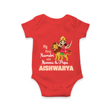 My First Navratri Mamma Papa Blessings Personalized Romper - RED - New Born (Chest 14")