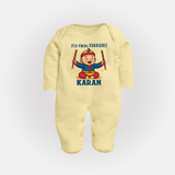 My First Navratri Dandiya Boy Personalized Full Body Suit - PASTEL YELLOW - New Born (Chest 7.5")