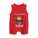 My First Navratri Dandiya Boy Personalized Button Romper - RED - New Born (Chest 18")