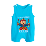 My First Navratri Dandiya Boy Personalized Button Romper - SKY BLUE - New Born (Chest 18")