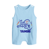 Meri Pehli Navratri Traditional Personalized Button Romper - BABY BLUE - New Born (Chest 18")