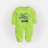 Meri Pehli Navratri Traditional Personalized Full Body Suit - LIME GREEN - New Born (Chest 7.5")