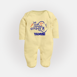 Meri Pehli Navratri Traditional Personalized Full Body Suit - PASTEL YELLOW - New Born (Chest 7.5")