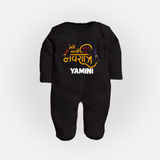 Meri Pehli Navratri Traditional Personalized Full Body Suit - BLACK - New Born (Chest 7.5")