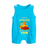 My First Navratri Garba Couple Personalized Button Romper - SKY BLUE - New Born (Chest 18")