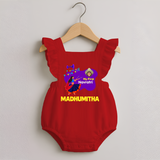 My First Navratri Garba Girl Personalized Romper Frock - RED - 0 - 3 Months Old (Chest 19")