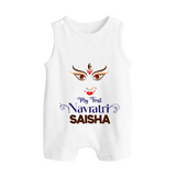 My First Navratri Dandiya Princess Personalized Button Romper - WHITE - New Born (Chest 18")
