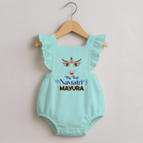 My First Navratri Dandiya Princess Personalized Romper Frock - MINT GREEN - 0 - 3 Months Old (Chest 19")
