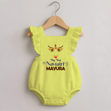 My First Navratri Dandiya Princess Personalized Romper Frock - PASTEL YELLOW - 0 - 3 Months Old (Chest 19")