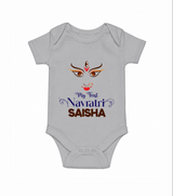 My First Navratri Dandiya Princess Personalized Romper - GREY - New Born (Chest 14")