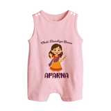 Meri Pehli Navratri Calligraphy Personalized Button Romper - BABY PINK - New Born (Chest 18")