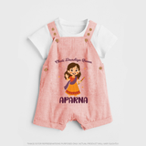 Meri Pehli Navratri Calligraphy Personalized Dungaree - PEACH - 0 - 5 Months Old (Chest 18")