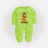 Meri Pehli Navratri Calligraphy Personalized Full Body Suit - LIME GREEN - New Born (Chest 7.5")
