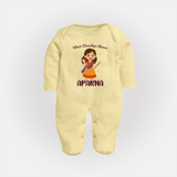 Meri Pehli Navratri Calligraphy Personalized Full Body Suit - PASTEL YELLOW - New Born (Chest 7.5")