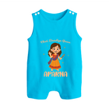 Meri Pehli Navratri Calligraphy Personalized Button Romper - SKY BLUE - New Born (Chest 18")