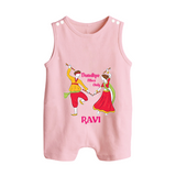 Dandiya Night Celebration Personalized Button Romper - BABY PINK - New Born (Chest 18")