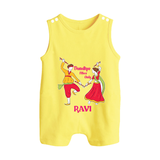 Dandiya Night Celebration Personalized Button Romper - PASTEL YELLOW - New Born (Chest 18")
