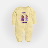 Dandiya Vibes Couple Personalized Full Body Suit - PASTEL YELLOW - New Born (Chest 7.5")