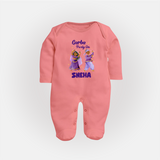 Dandiya Vibes Couple Personalized Full Body Suit - PEACH - New Born (Chest 7.5")
