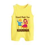 Garba Party On Personalized Button Romper - PASTEL YELLOW - New Born (Chest 18")