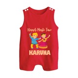 Garba Party On Personalized Button Romper - RED - New Born (Chest 18")