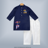 Indian Festive Vibes Personalized Kurta Set - NAVY BLUE - 3 - 6 Months Old (Chest 24", Kurta Length 14'', Waist 19", Pant Length 14")
