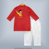 Chota Dandiya Personalized Kurta Set - RED - 3 - 6 Months Old (Chest 24", Kurta Length 14'', Waist 19", Pant Length 14")