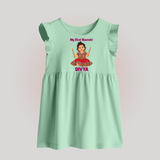 My First Navratri Dandiya Girl Personalized Baby Frock - MINT GREEN - 0 - 3 Months Old (Chest 17")