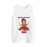 My First Navratri Dandiya Girl Personalized Button Romper - WHITE - New Born (Chest 18")