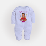 My First Navratri Dandiya Girl Personalized Full Body Suit - BABY BLUE - New Born (Chest 7.5")