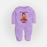 My First Navratri Dandiya Girl Personalized Full Body Suit - LILAC - New Born (Chest 7.5")