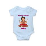 My First Navratri Dandiya Girl Personalized Romper - BABY BLUE - New Born (Chest 14")