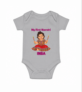 My First Navratri Dandiya Girl Personalized Romper - GREY - New Born (Chest 14")