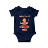 My First Navratri Dandiya Girl Personalized Romper - NAVY BLUE - New Born (Chest 14")