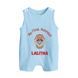 My First Navratri Divine Face Personalized Button Romper - BABY BLUE - New Born (Chest 18")