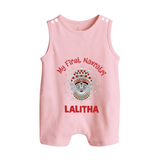 My First Navratri Divine Face Personalized Button Romper - BABY PINK - New Born (Chest 18")