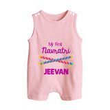 My First Navratri Dandiya Sticks Personalized Button Romper - BABY PINK - New Born (Chest 18")