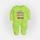 My First Navratri Dandiya Sticks Personalized Full Body Suit - LIME GREEN - New Born (Chest 7.5")